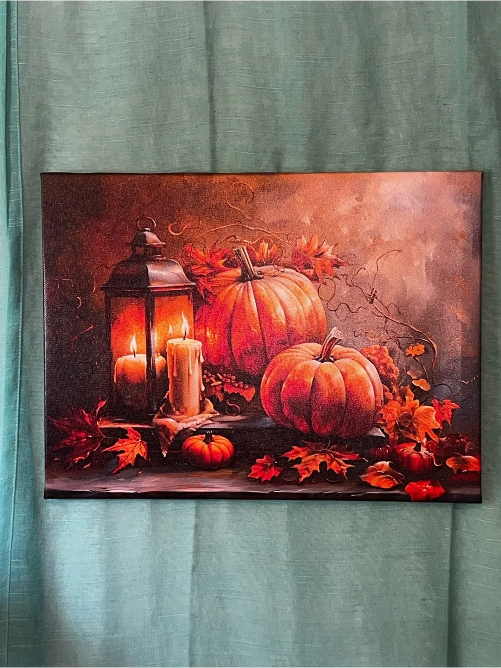 Autumn Pumpkin Lantern Wall Art - Orange Canvas Print 15.5”W x 12”H